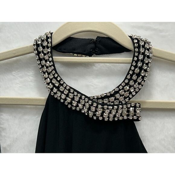 NWT Mac Duggal 26553 Womens Black Rhinestone Accents High Slit Halter Gown Sz 4 - Picture 6 of 16